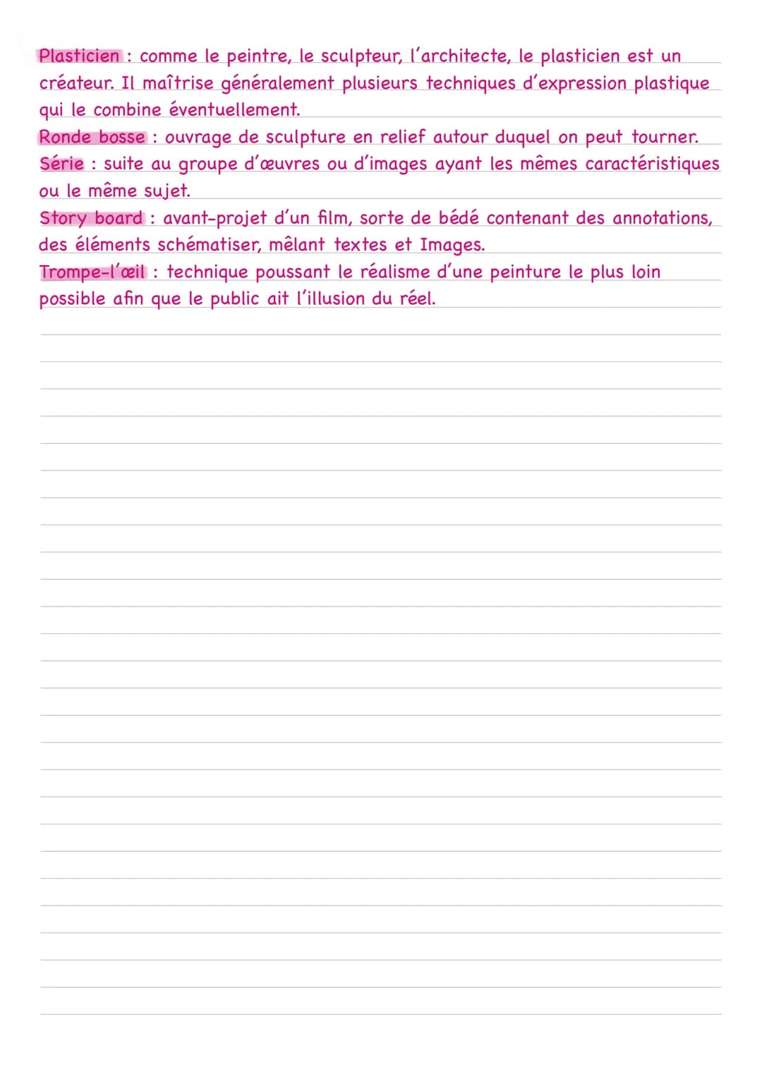 Vocabulaire des arts plastiques
Abstrait : est abstrait, ou non figurative, une œuvre qui ne représente pas de
sujet reconnaissable. L'art a