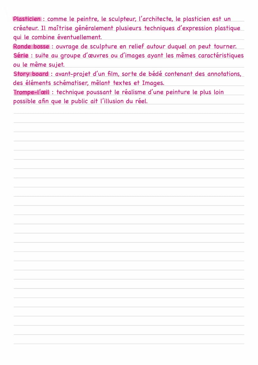 Vocabulaire des arts plastiques
Abstrait : est abstrait, ou non figurative, une œuvre qui ne représente pas de
sujet reconnaissable. L'art a