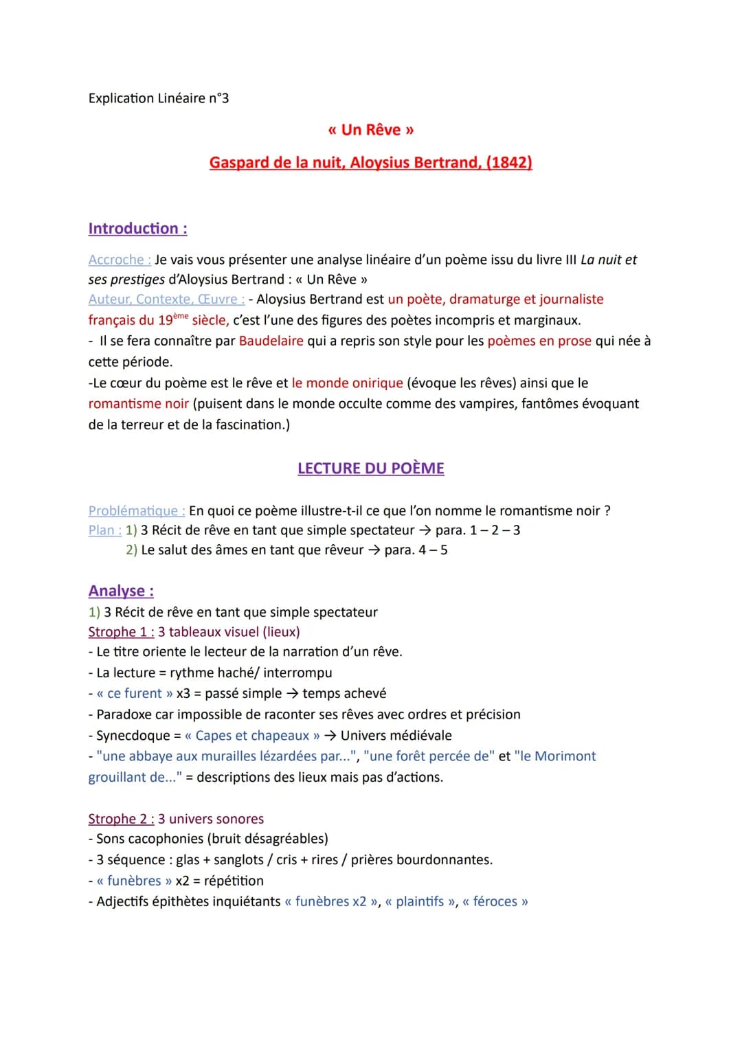 --- OCR Start ---
Strophe 3: 3 personnages
Introduit les personnages dans le rêve
- Parallélisme de structure entre chaque paragraphe
<< s'a