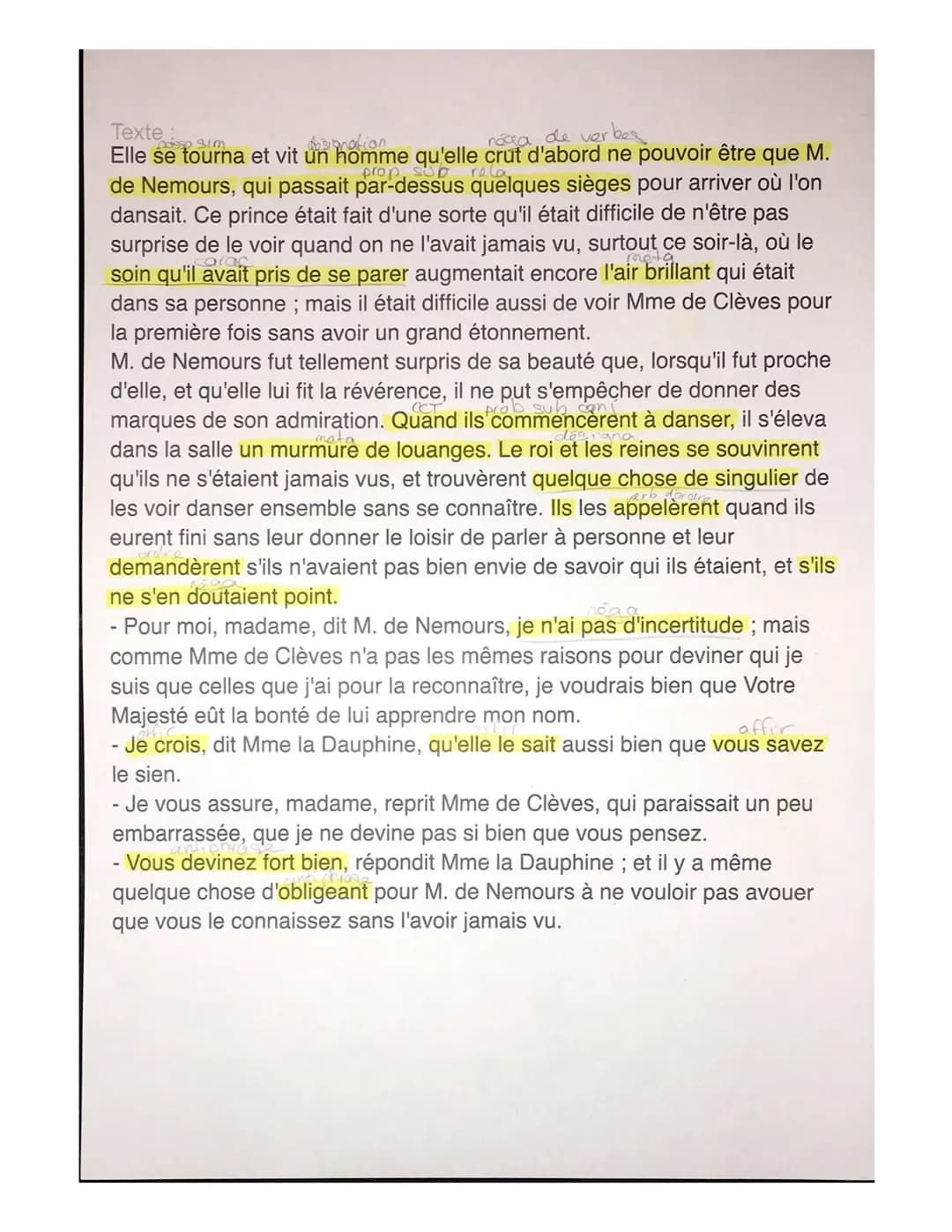 
<p>Le passage "La Princesse de Clèves : Scène du bal" met en scène une rencontre inattendue entre la Princesse de Clèves et le Duc de Nemou