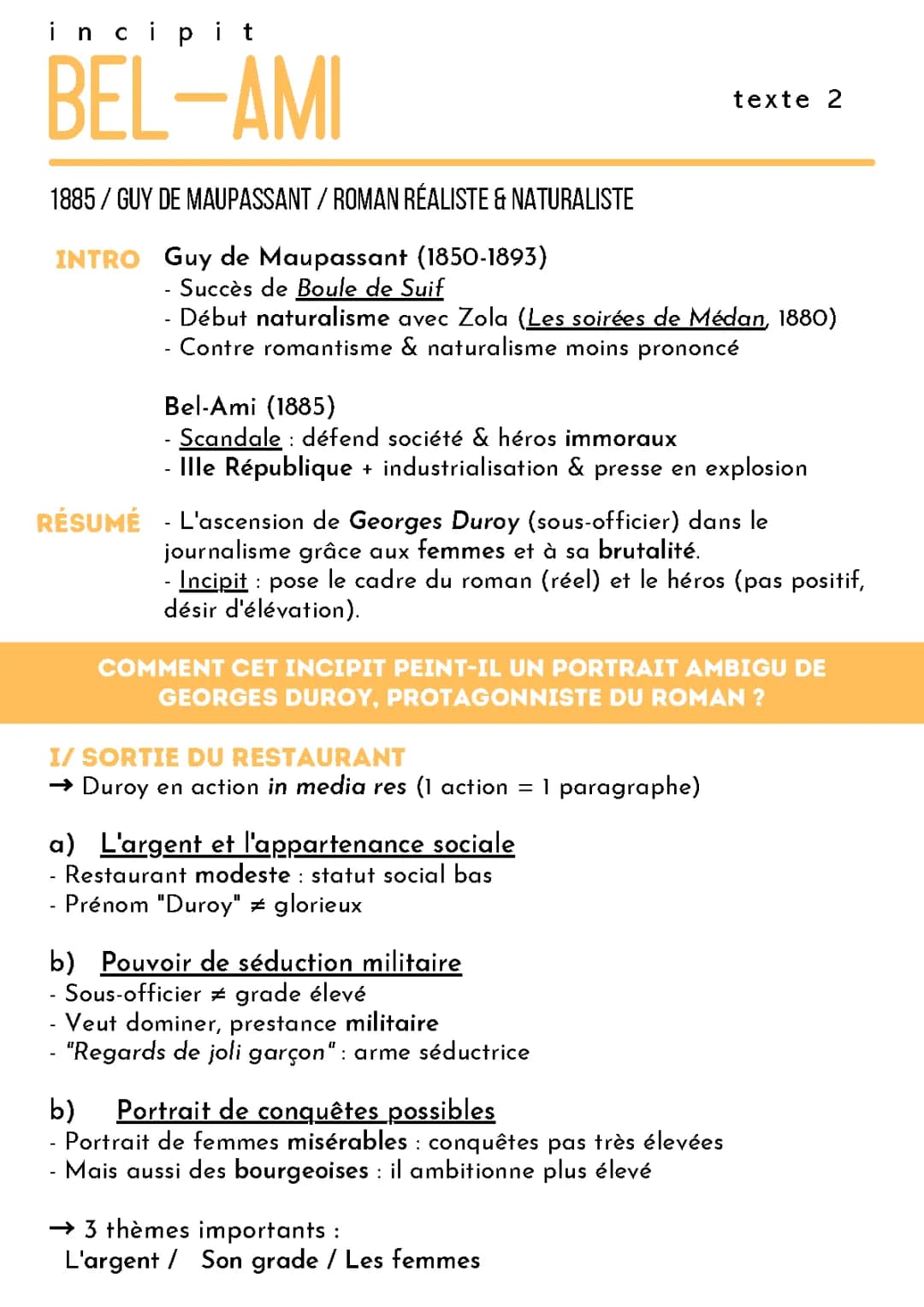 Analyse linéaire Incipit Bel-Ami : Chapitres et Figures de Style