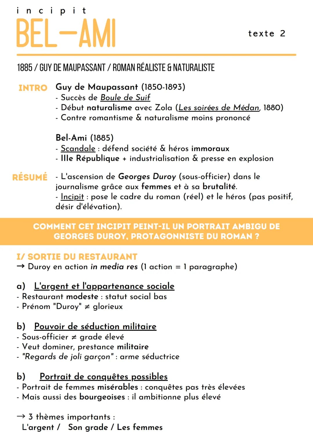 incipit
BEL-AMI
1885 / GUY DE MAUPASSANT / ROMAN RÉALISTE & NATURALISTE
INTRO Guy de Maupassant (1850-1893)
Succès de Boule de Suif
RÉSUMÉ
-