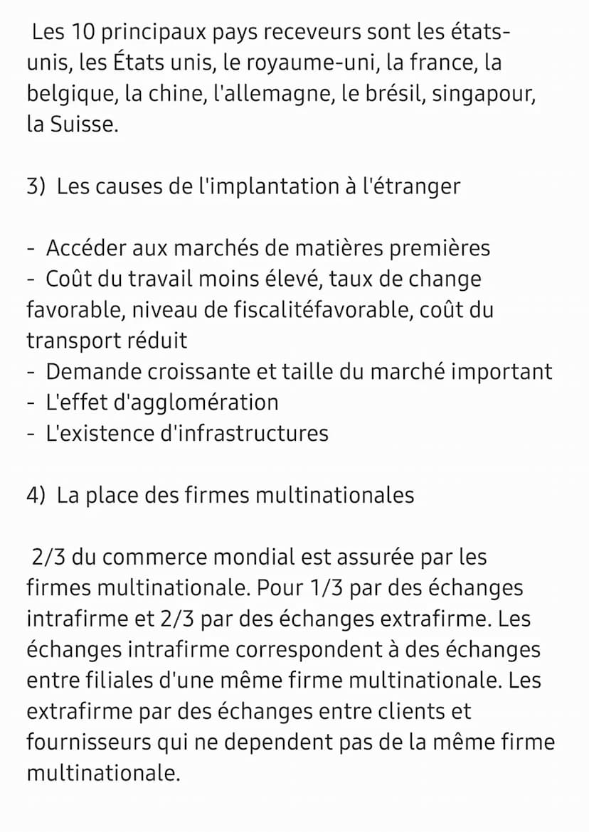 Chapitre : Les firmes multinationales dans
l'économie mondiale
une firme multinationale (FMN): firme constitué
d'une société mère d'origines