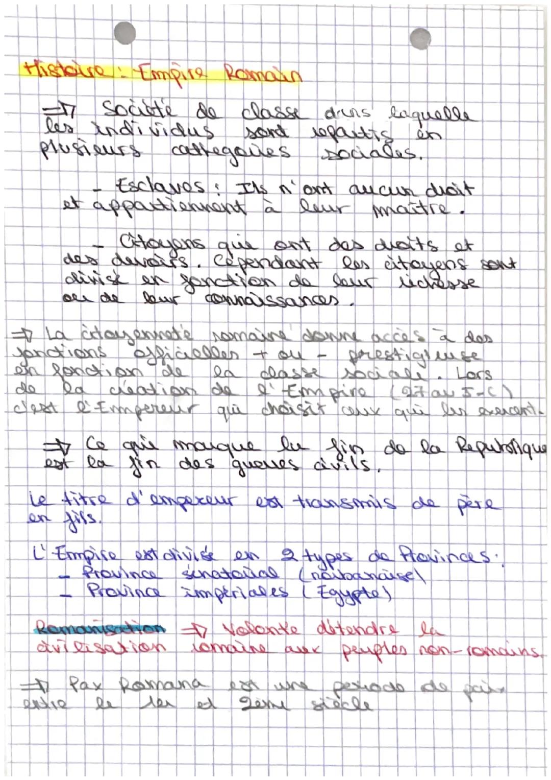 # Histoire: Empire Romain

$
Rightarrow$ Sociste de classe dans laquelle
les individus sond repartis en
plusieurs cathegoues sociales

- Esc