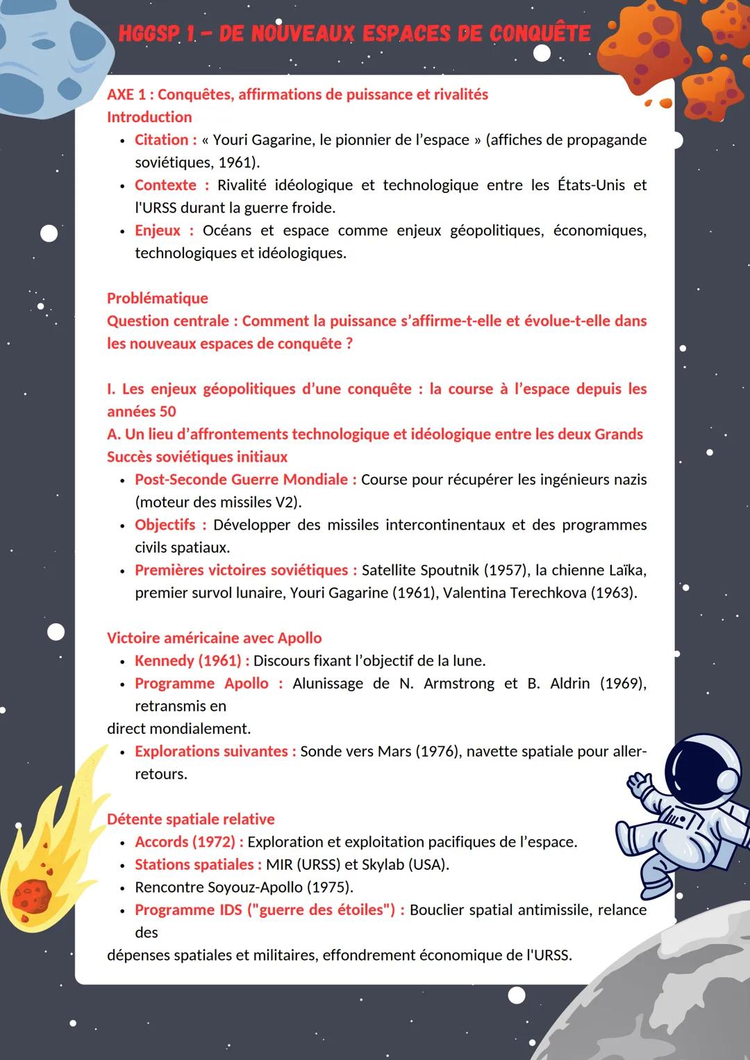 HGGSP. 1.- DE NOUVEAUX ESPACES DE CONQUÊTE
AXE 1: Conquêtes, affirmations de puissance et rivalités
Introduction
• Citation: << Youri Gagari