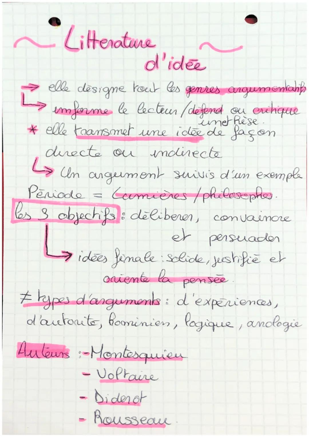 Litterature
d'idée
elle designe tout les genres argumentatifs
imforme le lecteur / defend on eritique
unet Rese
* elle transmet une idée de 