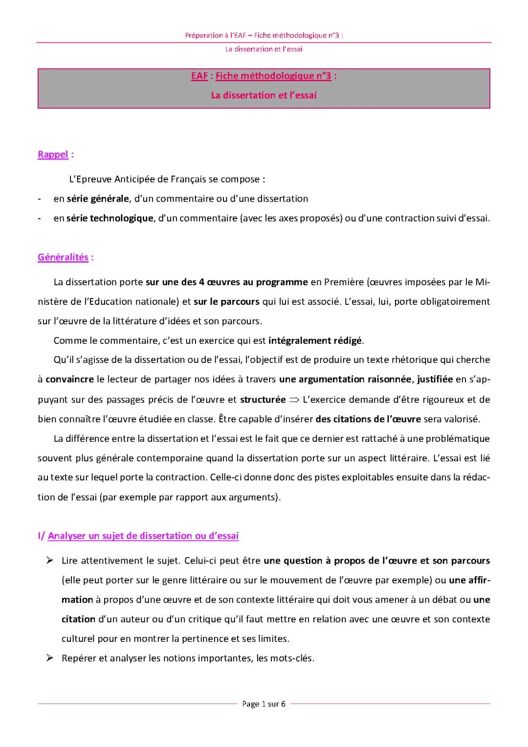 Exemple dissertation et essai français + corrigé - Méthodo et PDF