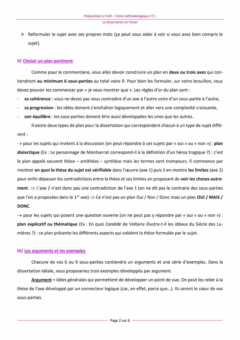 Rappel :
Préparation à l'EAF - Fiche méthodologique n°3 :
La dissertation et l'essai
Généralités :
EAF : Fiche méthodologique n°3 :
La disse