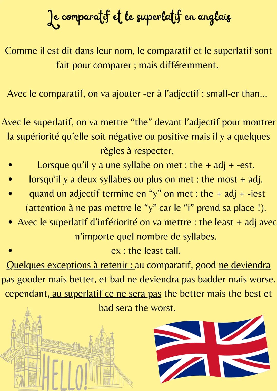 Le comparatif et le superlatif
Comme il est dit dans leur nom, le comparatif et le superlatif sont
fait pour comparer ; mais différemment.
A