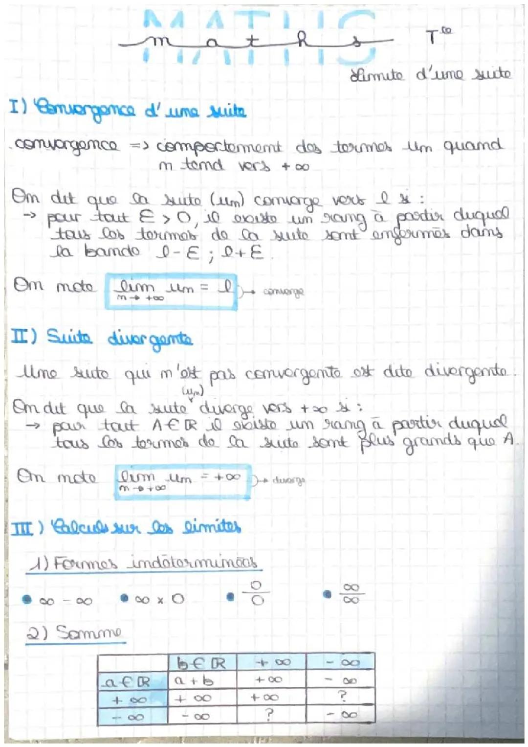 Fiche de révisions suites (raisonnement par récurrence et limites suites)