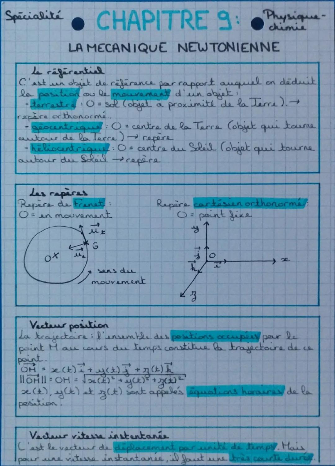 Spécialité
• CHAPITRE 9:
Physique-
chimie
LA MECANIQUE NEWTONIENNE
Le référentiel
C'est un objet de référence par rapport auquel on déduit
l