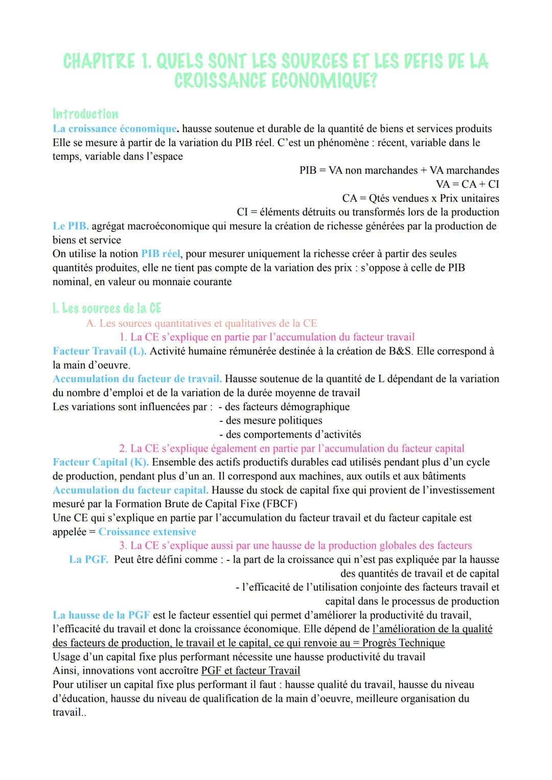 CHAPITRE 1. QUELS SONT LES SOURCES ET LES DEFIS DE LA
CROISSANCE ECONOMIQUE?
Introduction
La croissance économique. hausse soutenue et durab