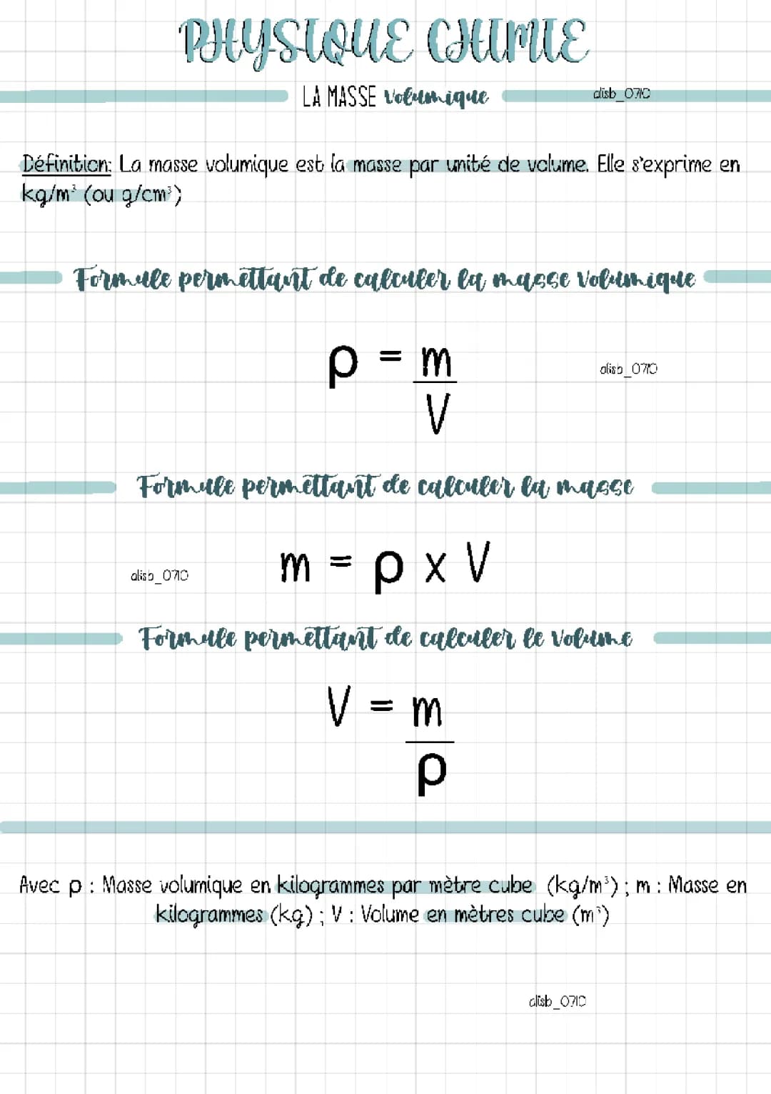 Physique Chimie : La masse volumique