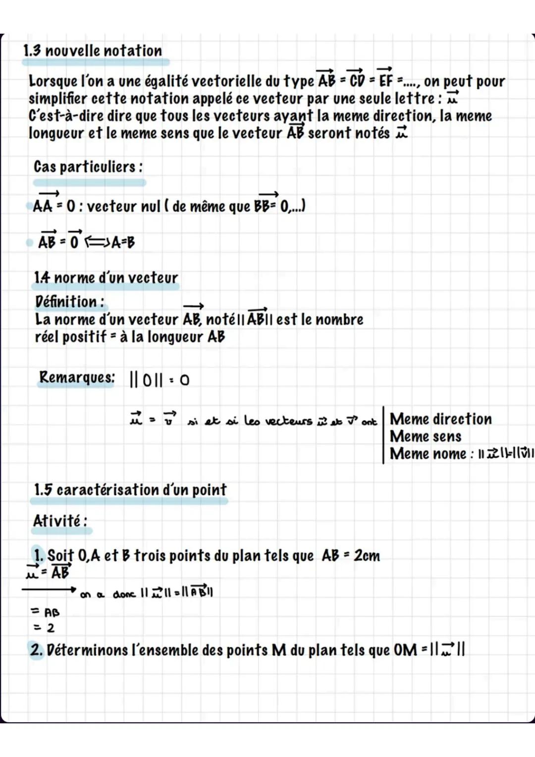 # Les vecteurs

1. Généralités
1.1 caractéristiques d'un vecteur

Soit A et B 2 points du plan :
Le vecteur $\overrightarrow{AB}$ est défini