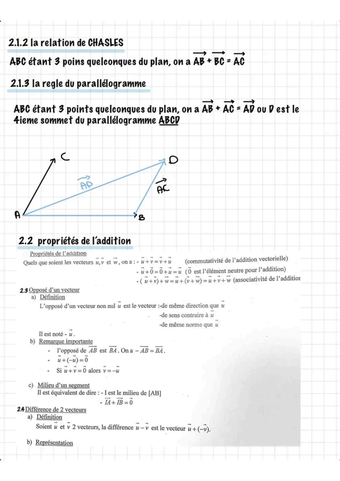 # Les vecteurs

1. Généralités
1.1 caractéristiques d'un vecteur

Soit A et B 2 points du plan :
Le vecteur $\overrightarrow{AB}$ est défini