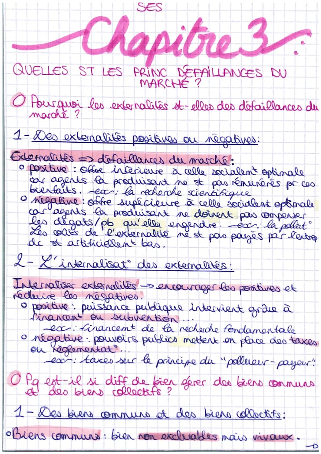 SES
Chapitre 3
QUELLES ST LES PRINC DEFAILLANCES DU
MARCHE ?
O Pourquoi les externalités st-elles des défaillances du
marché?
1- Des externa