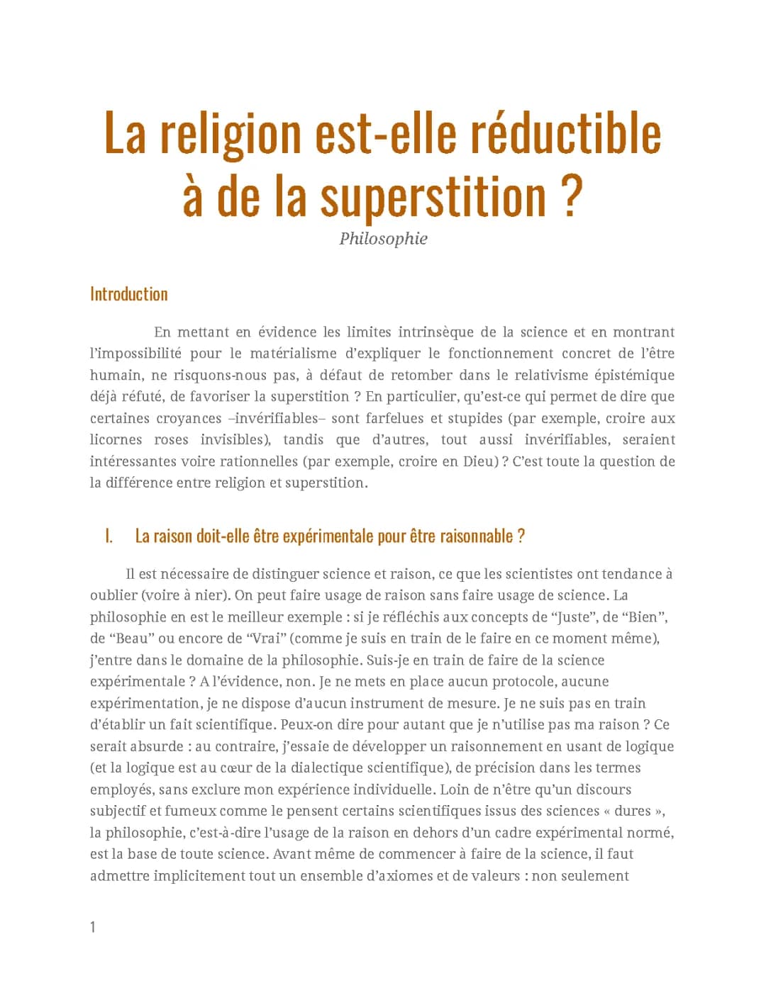 La religion et la superstition - Dissertation en philosophie pour les enfants