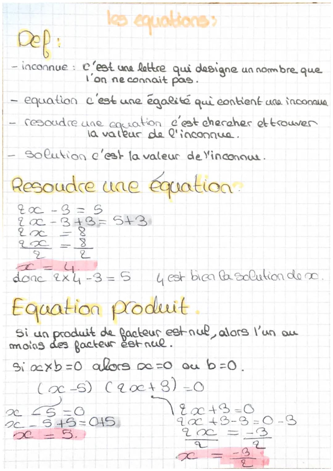 les equations?
Dep:
- inconnue : c'est une lettre qui designe un nombre que
I'on ne connait pas.
-
1
equation c'est une égalité qui contient