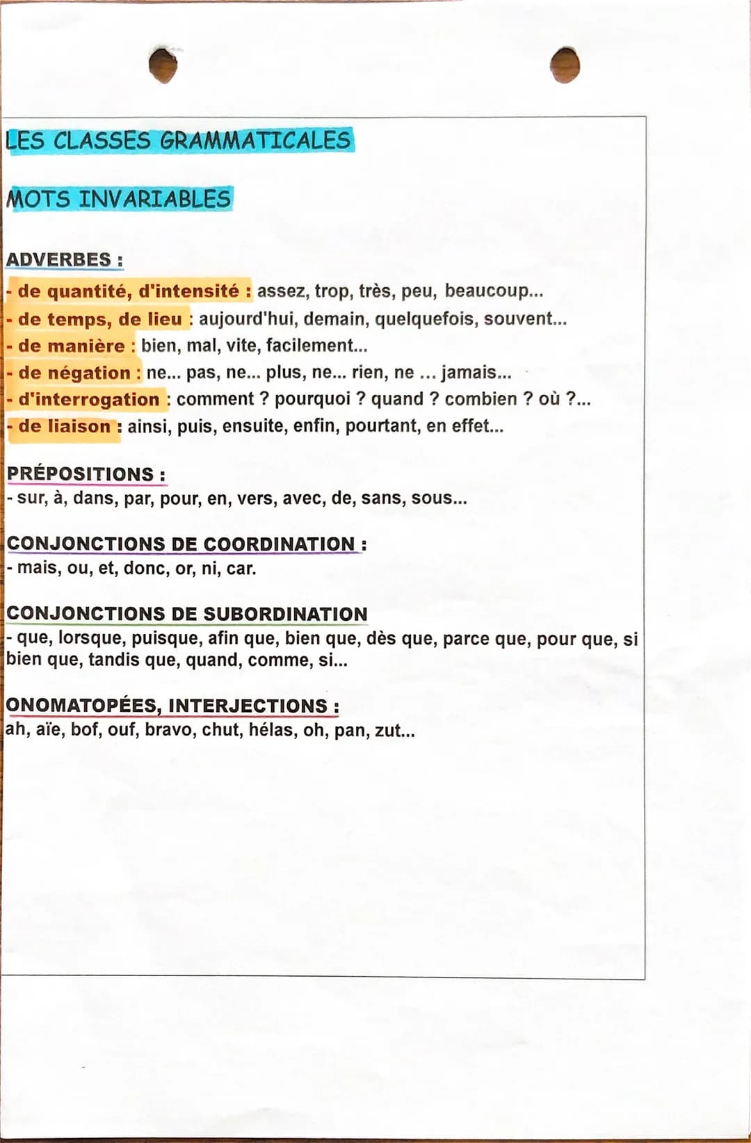 FICHE DE RÉVISION : LES CLASSES GRAMMATICALES
MOTS VARIABLES
NOMS:
- communs: désir, cheval...
- propres Victor, Thaïlande...
DETERMINANTS :