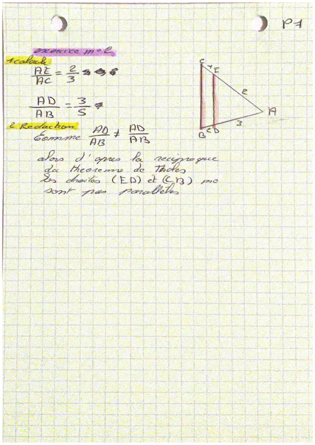 I Redaction :
On sait que (DE) 11 (BC),
que E É [AC] el- DE[AB]
Thakes.
Je, théorème de Thales pernnel-
calecider des longueur
de
I
y
2 droi