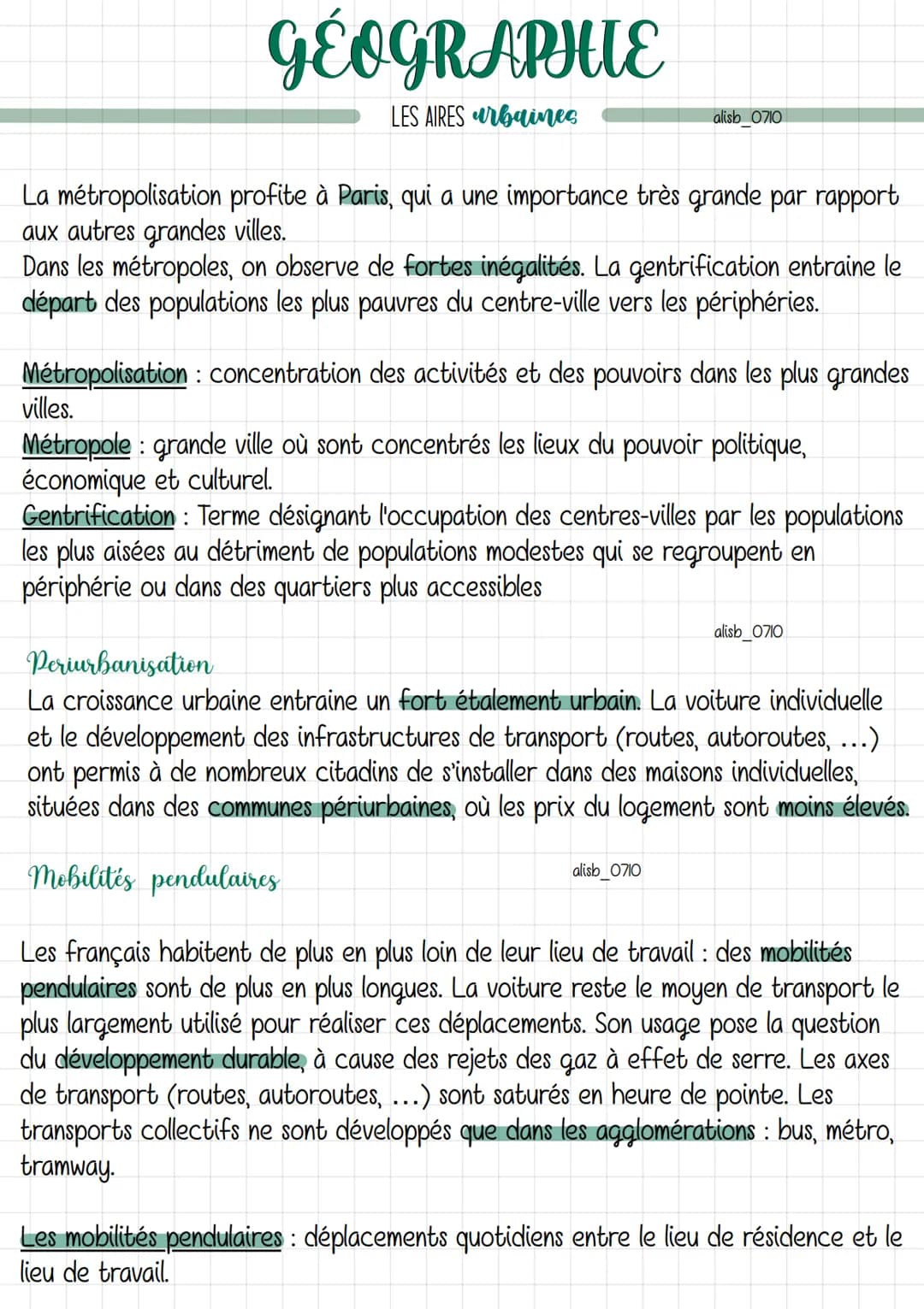 GÉOGRAPHE
LES AIRES urbaines
Schéma d'une aire urbaine
Définitions
alisb 0710
Ville-centre
Banlieue
alisb_0710
Aire
urbaine
Couronne périurb