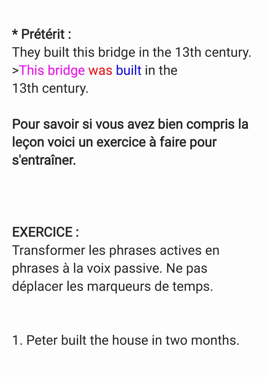 Passif : fiche de révision -
cours

Cours: La voix passive

=> Principal emploi : Mettre en valeur la
personne ou la chose sur laquelle
s'ex