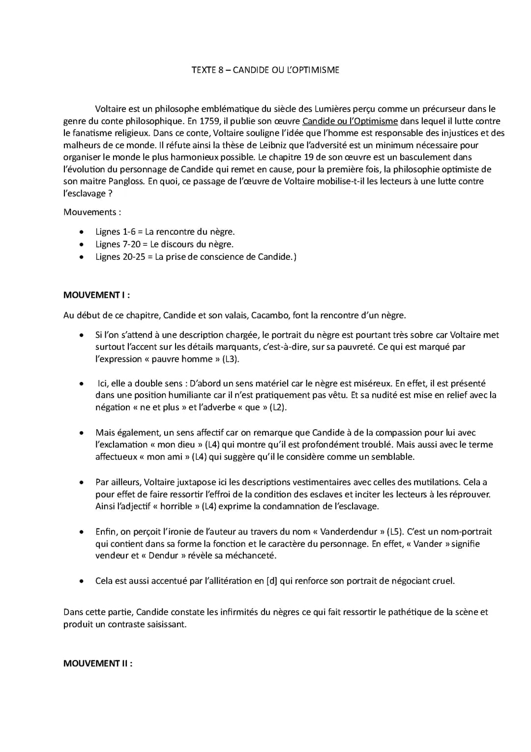 ANALYSE LINEAIRE - CANDIDE OU L'OPTIMISME - CHAPITRE 19 