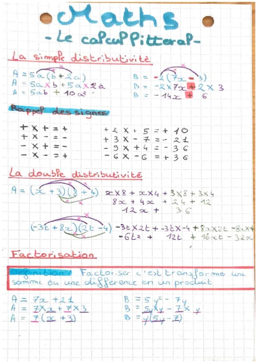 Exercices Distributivité et Factorisation - Corrigés Simples pour 5ème et 3ème
