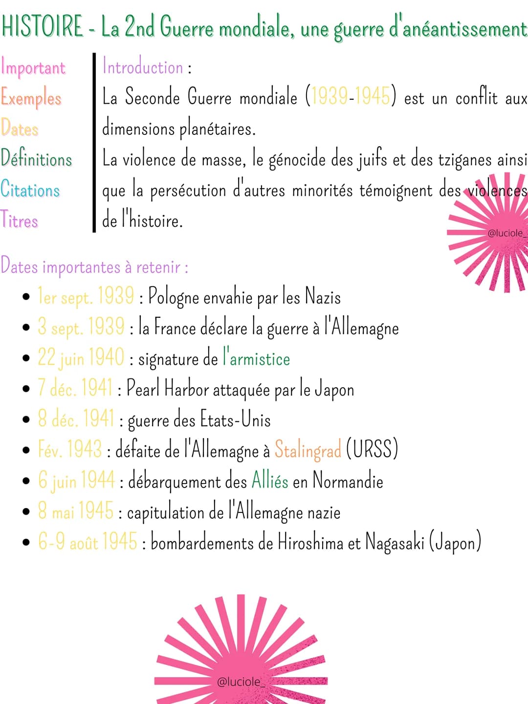 HISTOIRE - La 2nd Guerre mondiale, une guerre d'anéantissement
Important
Introduction:
Exemples
La Seconde Guerre mondiale (1939-1945) est u
