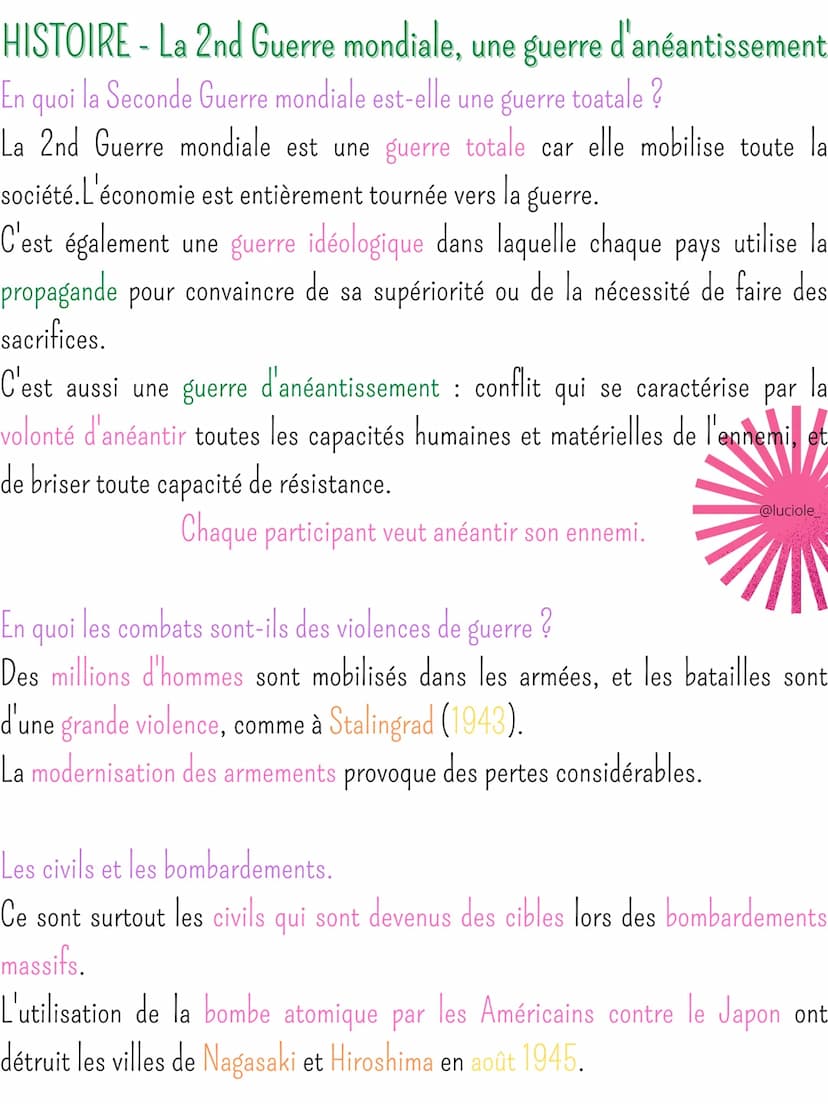 HISTOIRE - La 2nd Guerre mondiale, une guerre d'anéantissement
Important
Introduction:
Exemples
La Seconde Guerre mondiale (1939-1945) est u