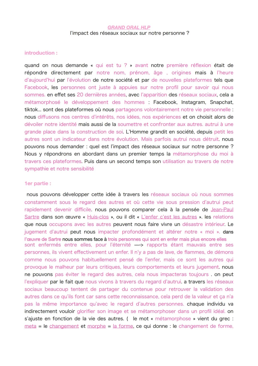introduction :
GRAND ORAL HLP
l'impact des réseaux sociaux sur notre personne ?
quand on nous demande « qui est tu ? » avant notre première 