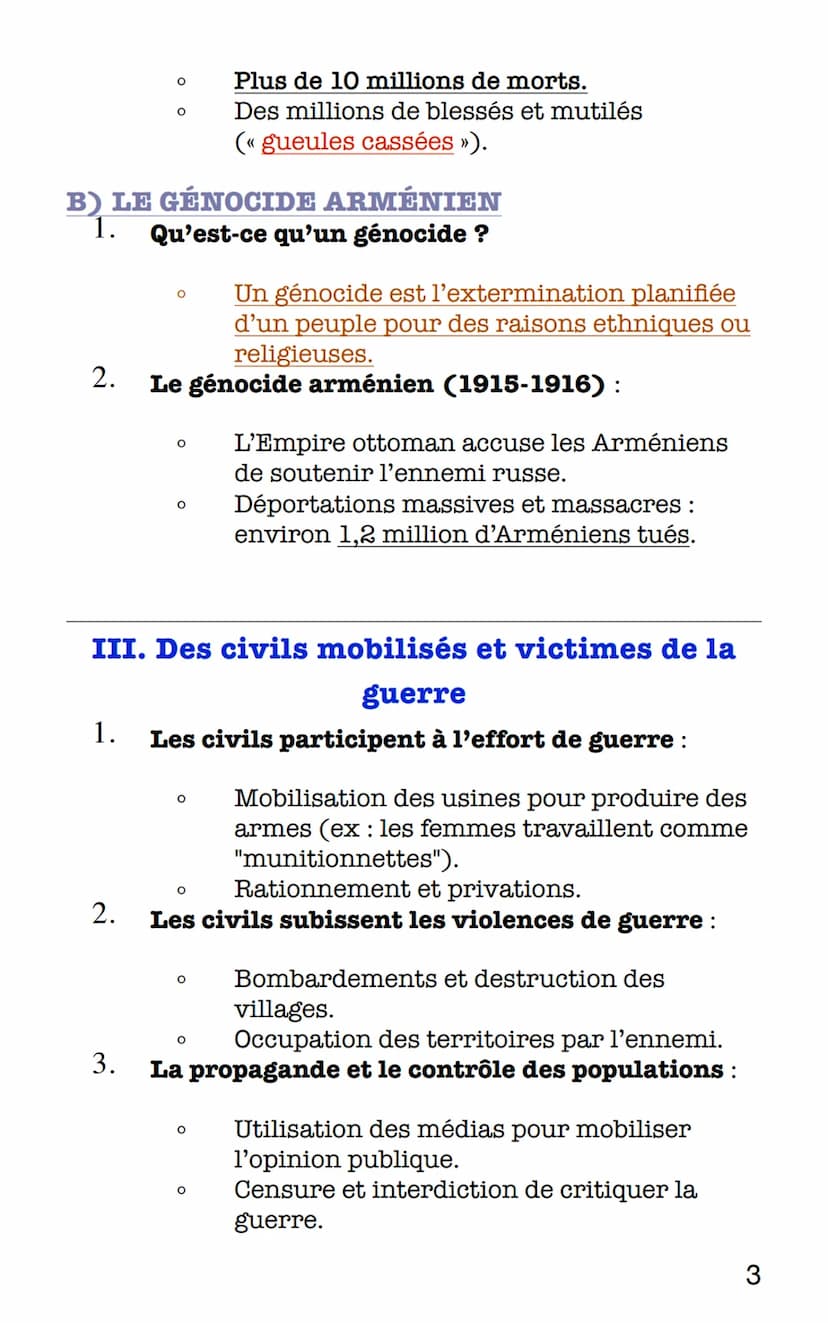 Histoire
H1: Civils et militaires durant la
Première Guerre mondiale
Question:
Comment la Grande Guerre, en tant que conflit d'une
violence 