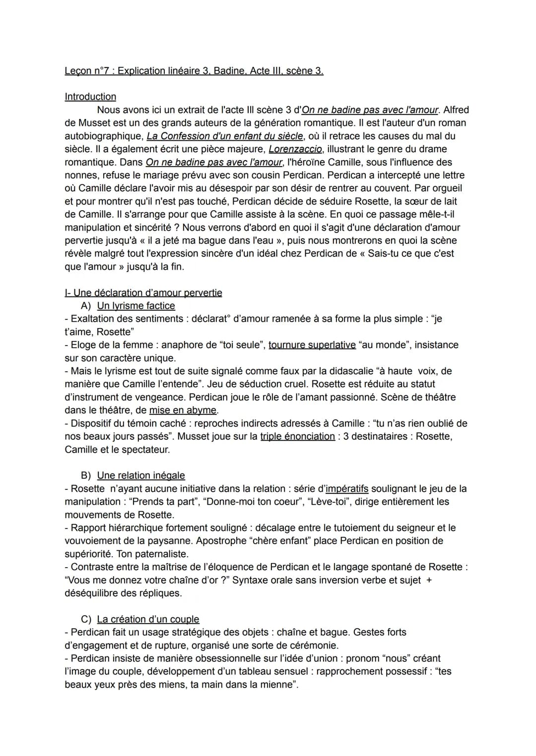 # Leçon n°7 : Explication linéaire 3. Badine. Acte III, scène 3.

## Introduction

Nous avons ici un extrait de l'acte III scène 3 d'On ne b