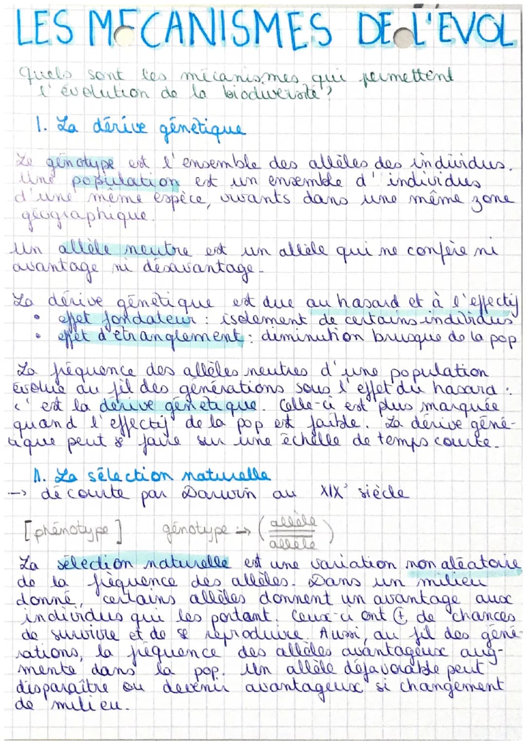 LES MECANISMES DE L'EVOL
quels sont les mécanismes qui permettent
I évolution de la biodiversité
1. La dérive génetique
Le genotype est l'en