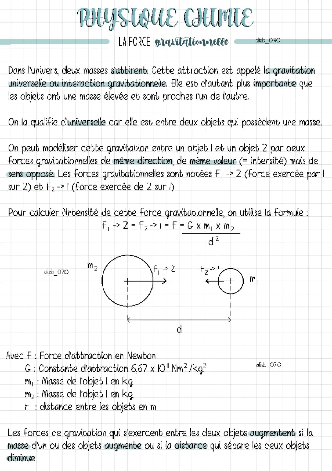 Physique Chimie : La force gravitationnelle
