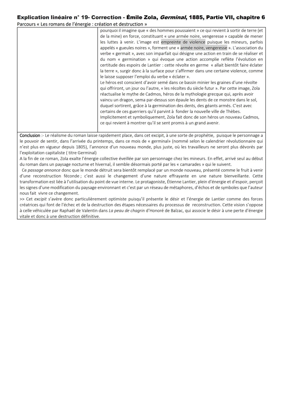 Explication linéaire n° 19- Correction - Émile Zola, Germinal, 1885, Partie VII, chapitre 6
Parcours << Les romans de l'énergie : création e