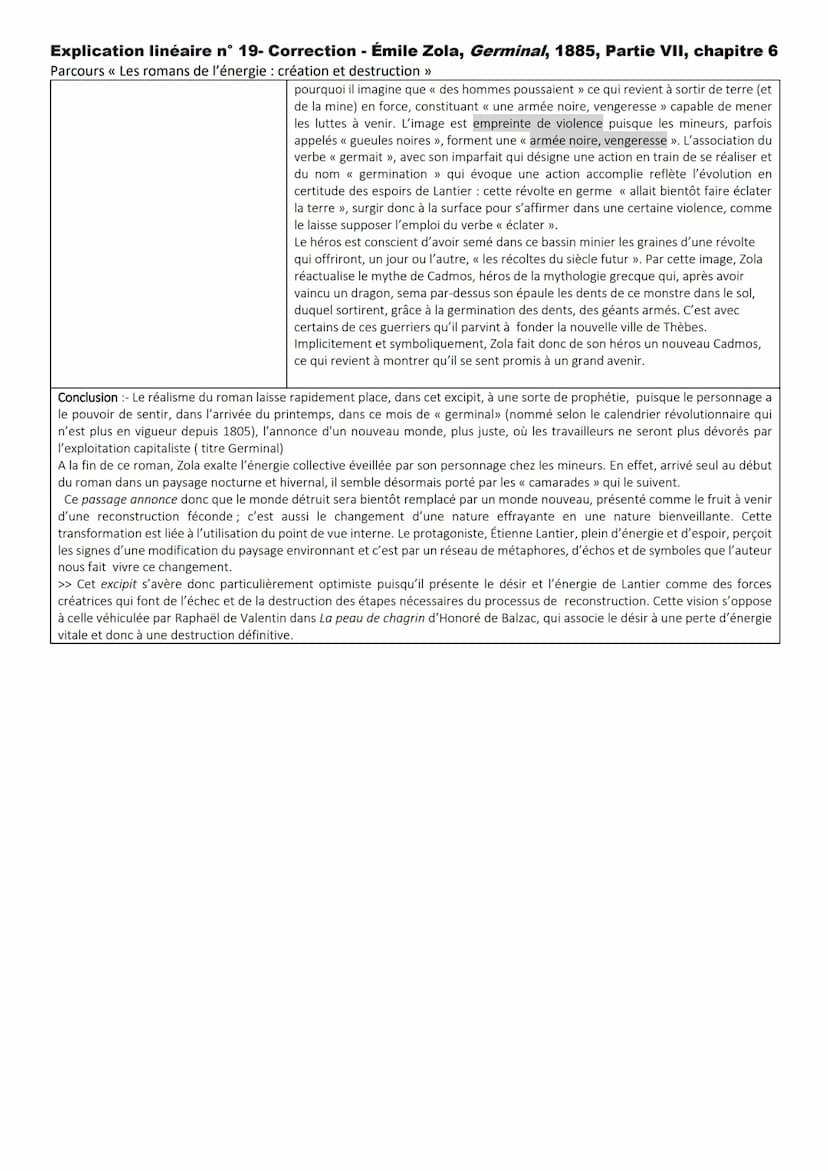 Explication linéaire n° 19- Correction - Émile Zola, Germinal, 1885, Partie VII, chapitre 6
Parcours << Les romans de l'énergie : création e