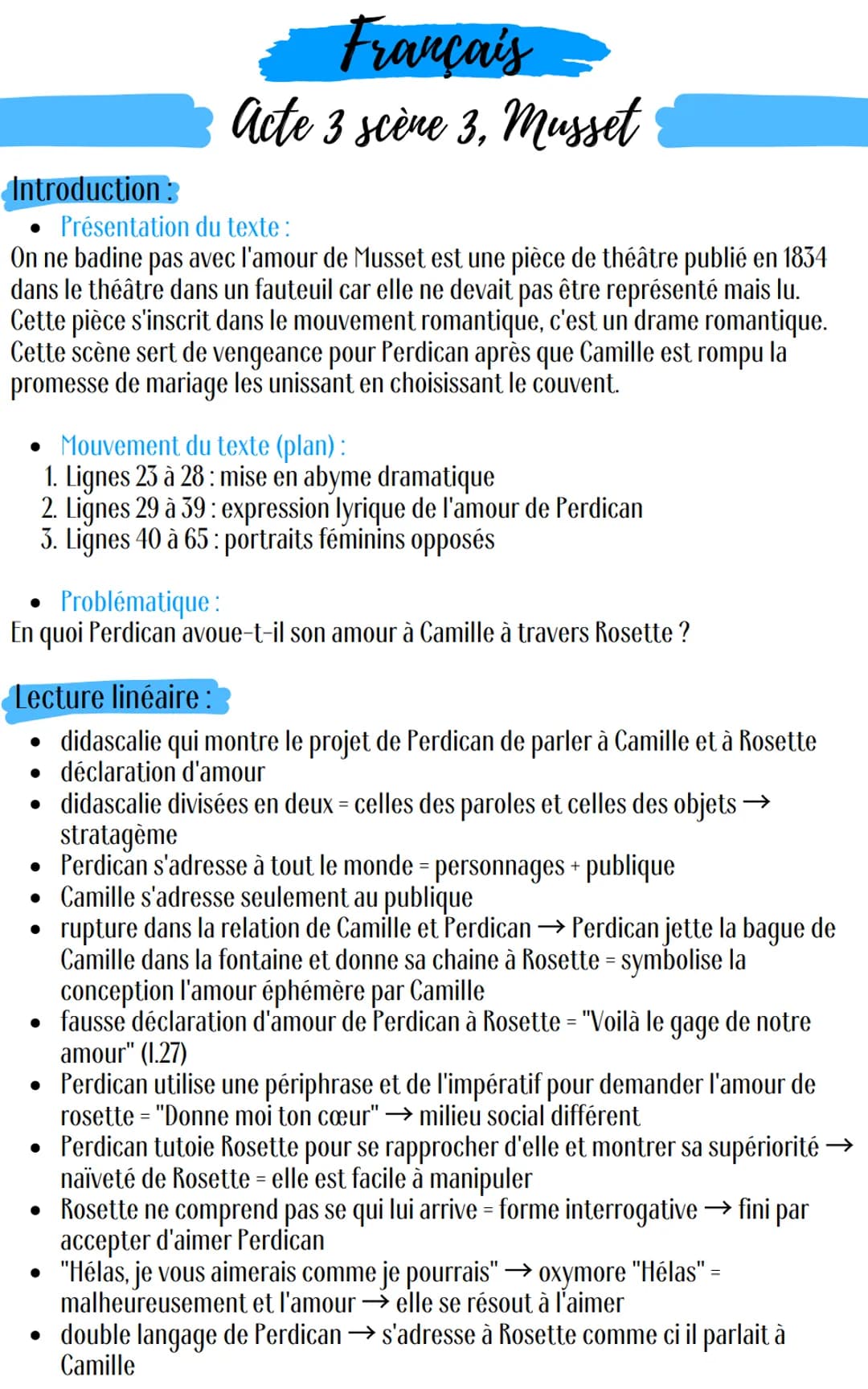 Introduction:
Présentation du texte :
On ne badine pas avec l'amour de Musset est une pièce de théâtre publié en 1834
dans le théâtre dans u