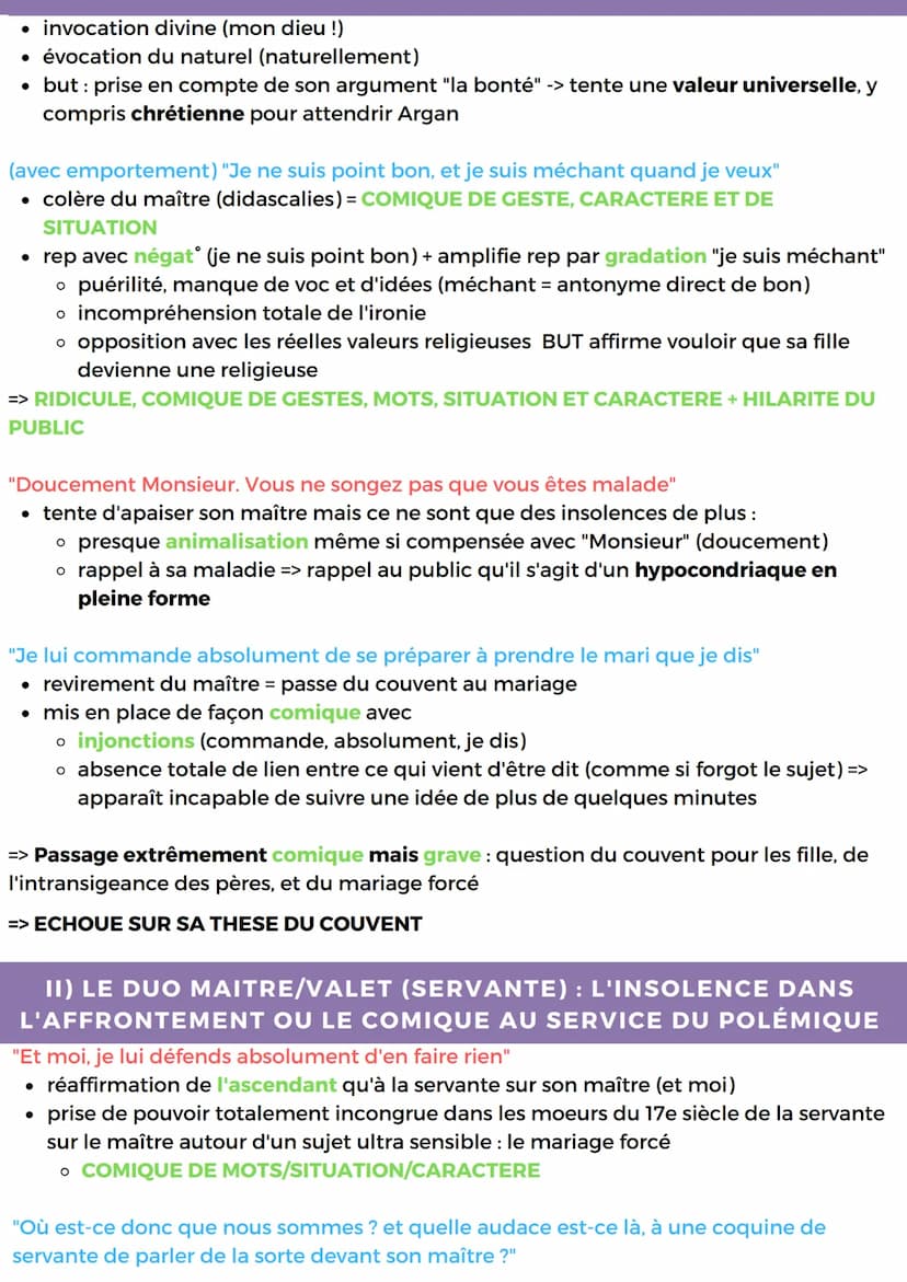 LECTURE LINEAIRE 1
ACTE 1, SCENE 5 DU MALADE IMAGINAIRE
De la servitude à l'insolence, une source de comique
INTRODUCTION
Le Malade Imaginai