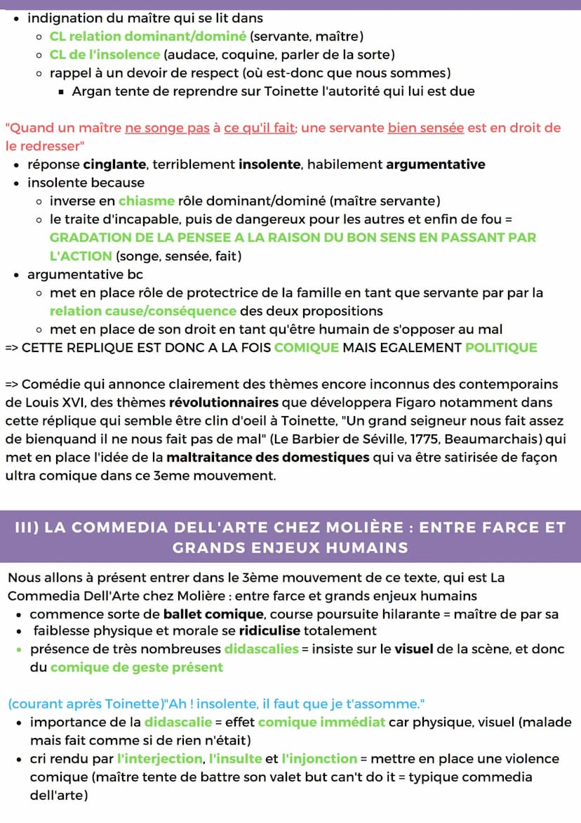 LECTURE LINEAIRE 1
ACTE 1, SCENE 5 DU MALADE IMAGINAIRE
De la servitude à l'insolence, une source de comique
INTRODUCTION
Le Malade Imaginai