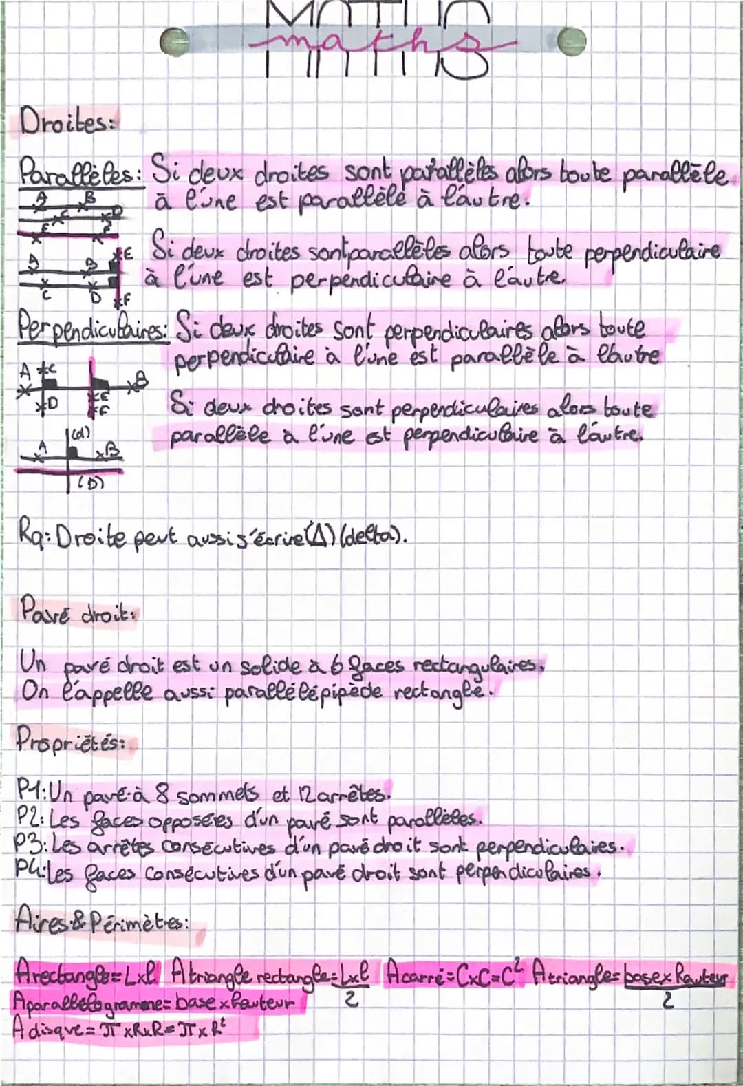 --- OCR Start ---
Droites:
th
Parallèles: Si deux droites sont parallèles alors toute parallèle
à l'une est parallèle à l'autre.
A
E
Si deux