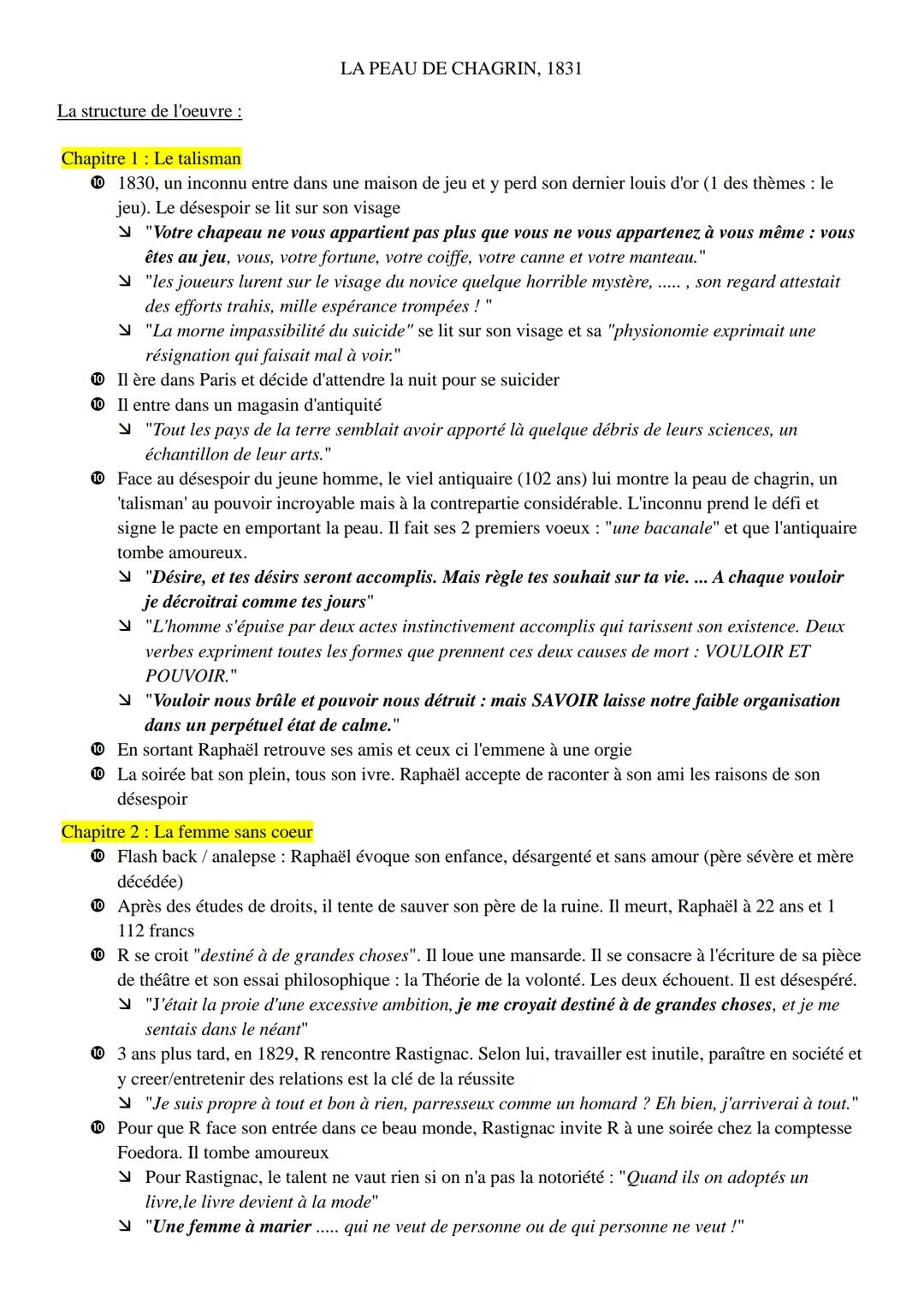 La structure de l'oeuvre :
Chapitre 1 Le talisman
LA PEAU DE CHAGRIN, 1831
1830, un inconnu entre dans une maison de jeu et y perd son derni