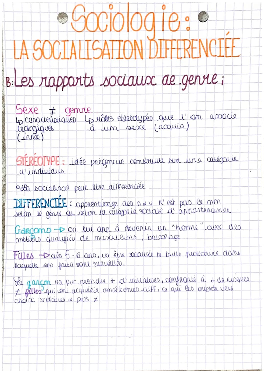 •Sociologie:
LA SOCIALISATION DIFFERENCIÉE
B. Les rapparts sociaux de genre;
Sexe & gemre
4 caracteristiques 4 rôles stéréotypés que l'on am