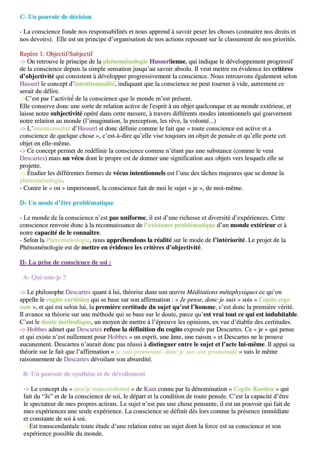 Introduction :
Notion I - La conscience
Étymologie du mot conscience : du latin << cum scientia »> = accompagné de savoir
Définition de la c