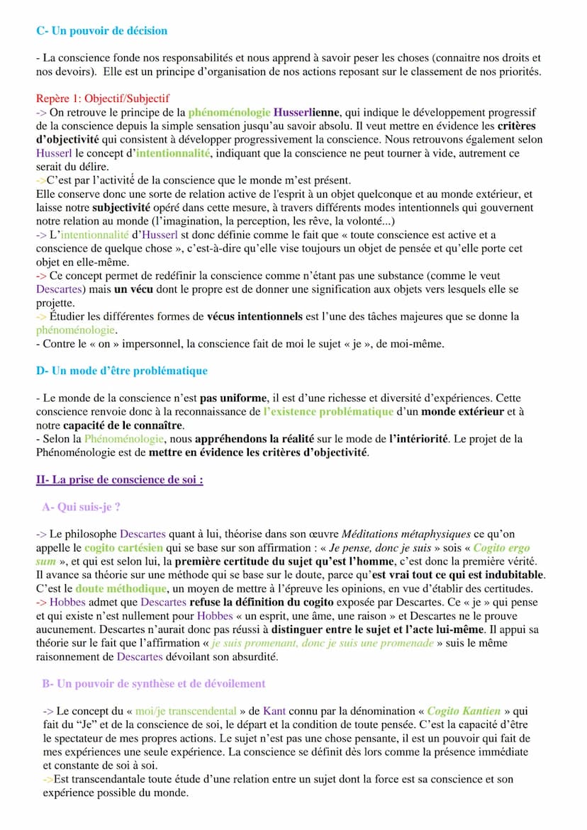 Introduction :
Notion I - La conscience
Étymologie du mot conscience : du latin << cum scientia »> = accompagné de savoir
Définition de la c