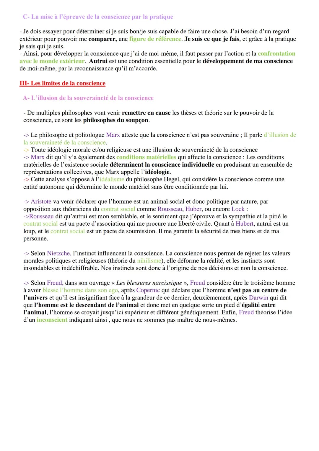 Introduction :
Notion I - La conscience
Étymologie du mot conscience : du latin << cum scientia »> = accompagné de savoir
Définition de la c