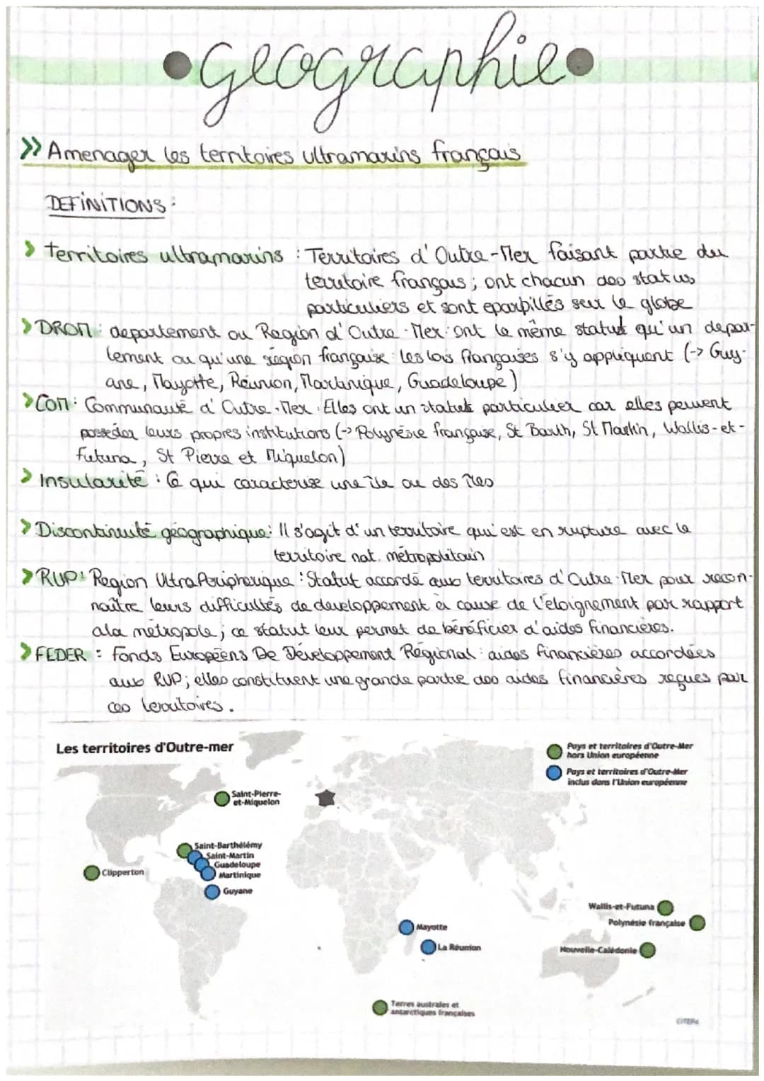 •Geographie
»Amenager les territoires ultramarins français
DEFINITIONS
> territoires ultramarins Territaires d'Outre-Mer faisant partie du
t