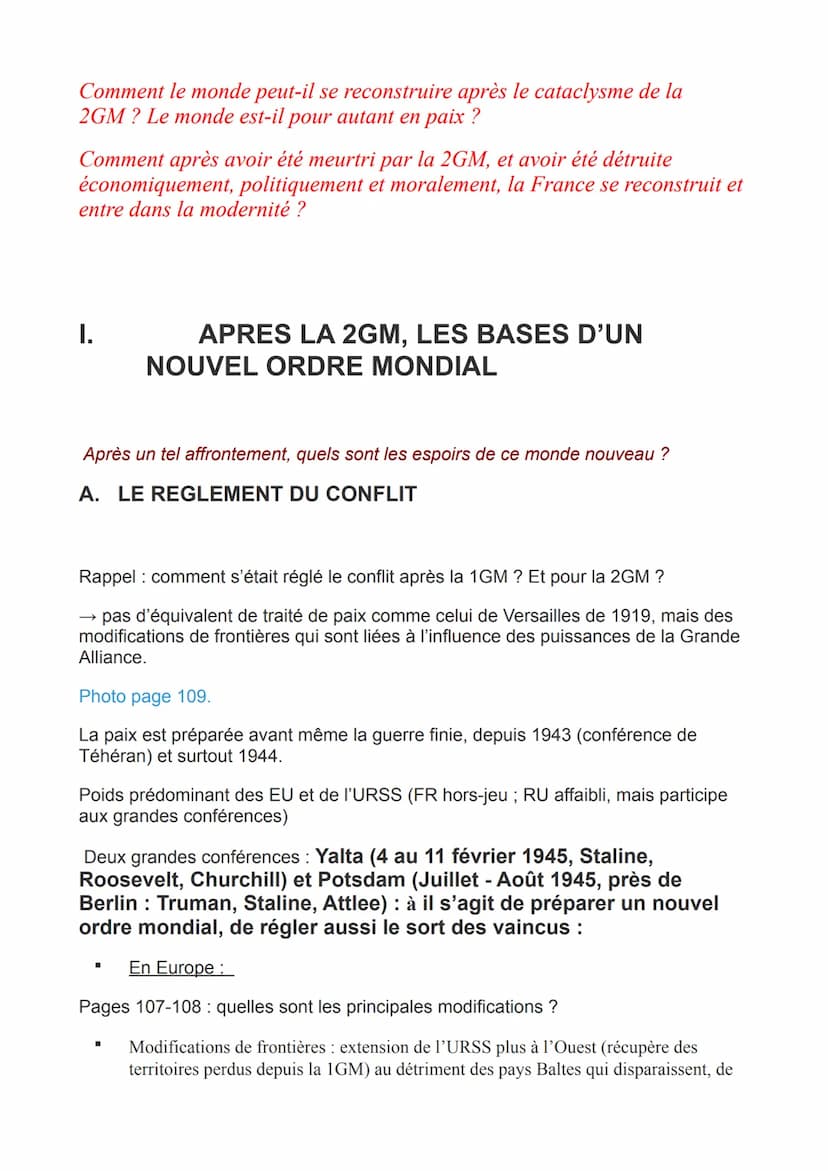 Chapitre : LE MONDE ET LA FRANCE
DE LA FIN DE LA 2GM AUX ANNEES
1970
La 2GM présente un bilan effroyable :
Bilan humain :
Environ 60 million