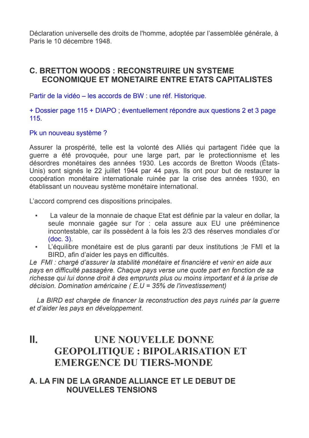 Chapitre : LE MONDE ET LA FRANCE
DE LA FIN DE LA 2GM AUX ANNEES
1970
La 2GM présente un bilan effroyable :
Bilan humain :
Environ 60 million