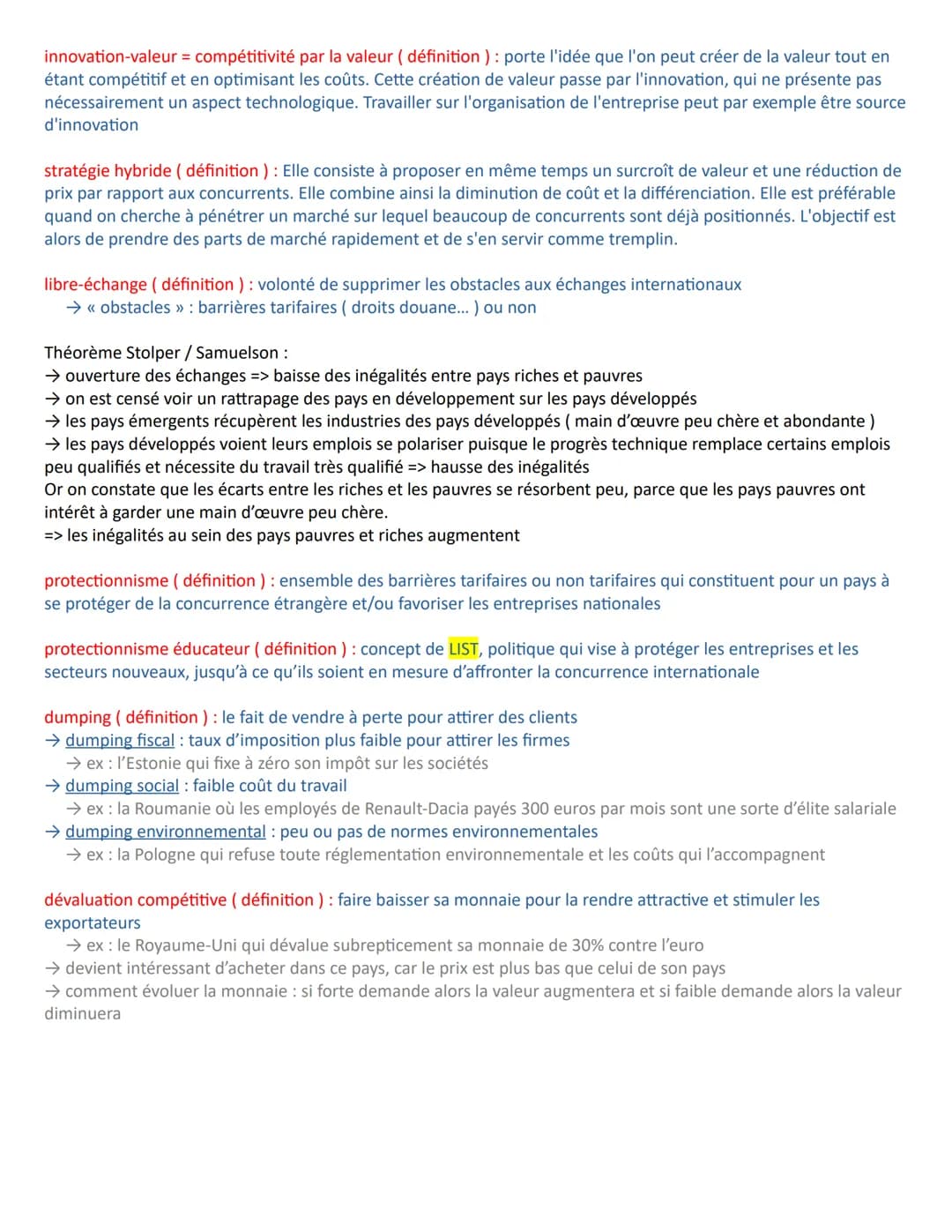 Chapitre 5- Définitions
commerce international (définition): échanges de biens et services entre les résidents de territoires
économiques di